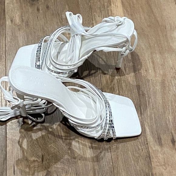 ASOS DESIGN-Wide Fit Nina Embellished Strappy Tie Leg Sandals-Size: 9-White-NEW! - Picture 7 of 16